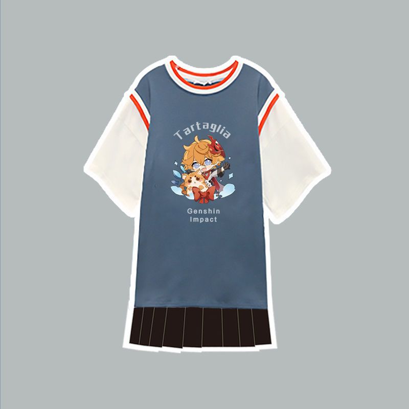裙子 xs 二次元t恤原神游戏周边衣服达达利亚短袖学院风套装百褶裙子学生