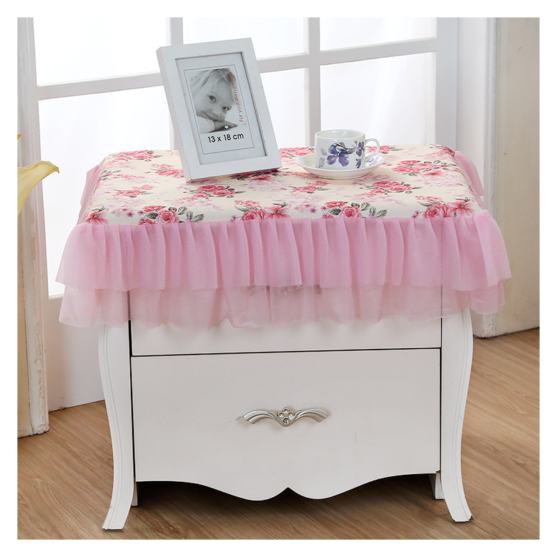 欧式床头柜罩防尘罩布艺蕾丝床头柜套多用巾小台布床头柜盖布盖巾|美人纱粉 110*110cm()