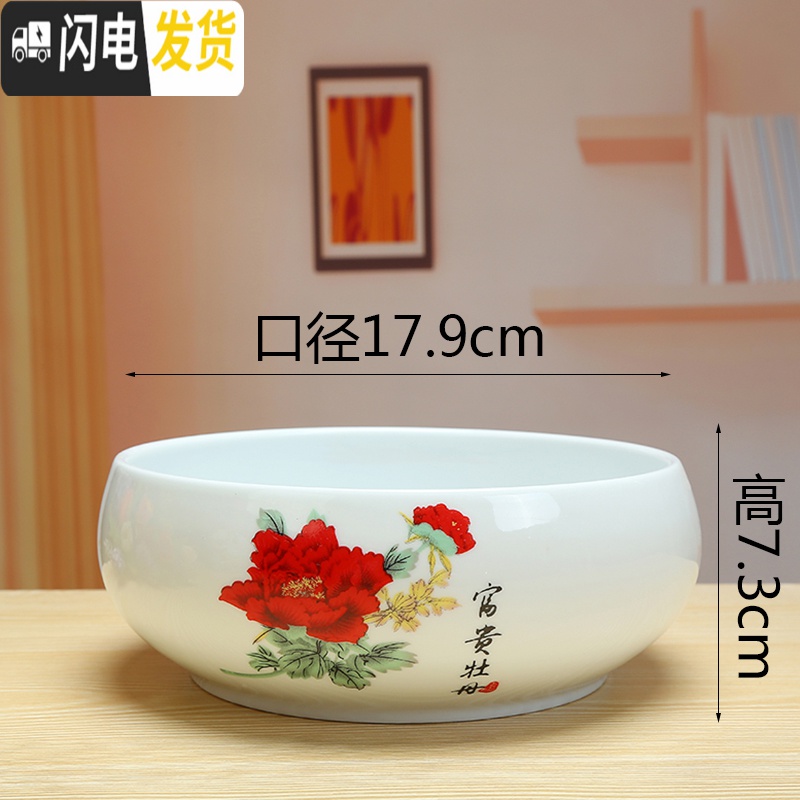 三维工匠水仙花盆无孔铜钱花盆白色碗莲盆睡莲水培花盆多肉拼盘花盆陶瓷 鸟语花香口径18.5 18-19CM花盆容器高清大图