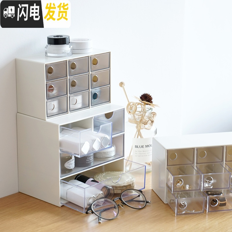 三维工匠桌面收纳盒小抽屉式整理盒塑料杂物文具办公室学生宿舍收纳高清大图
