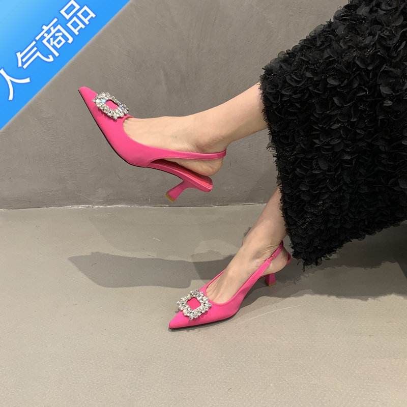 SUNTEK法式小香风高跟晚晚包头凉鞋女鞋子2023年新款春夏季水钻尖头单2高清大图