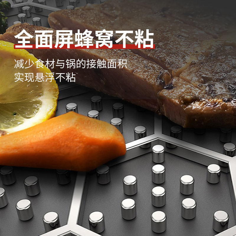 炊大皇304不锈钢煎锅家用燃气灶电磁炉通用不粘锅平底锅牛排煎锅 全面屏多层钢煎锅28cm(2-4人适用)