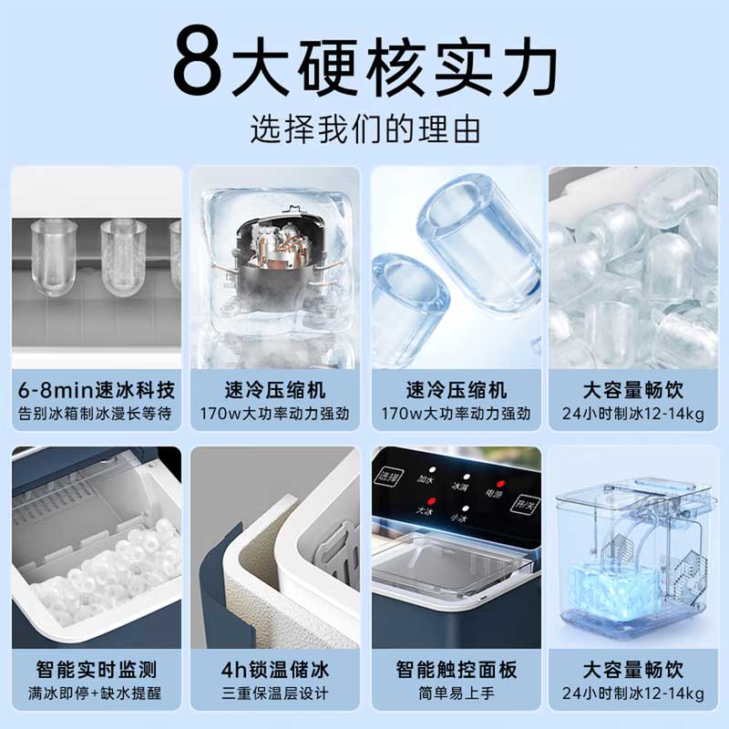 [官方正品]美的制冰机 12KG家用全自动小型 迷你宿舍小功率子弹冰 自清洁厨房小家电 政府补贴 MBJ-12D17ED高清大图