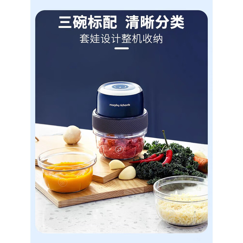 摩飞电器(Morphyrichards) 捣蒜器迷你辅食机绞肉机家用电动小型打蒜泥器神器MR9403 深蓝色高清大图