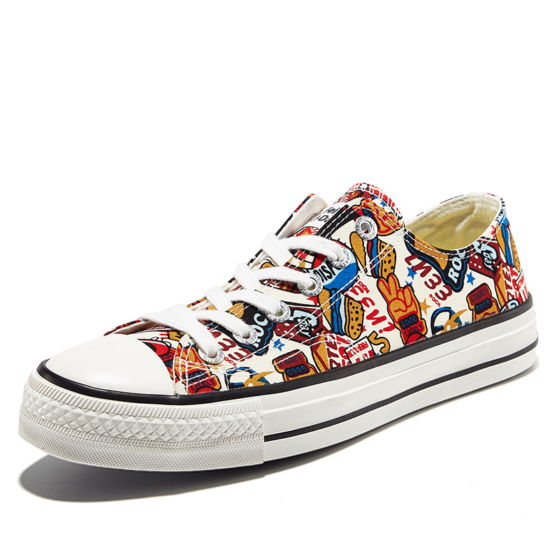 FEIYUE/飞跃女鞋帆布鞋男新款韩版百搭复古休闲鞋港味涂鸦潮流板鞋2181高清大图