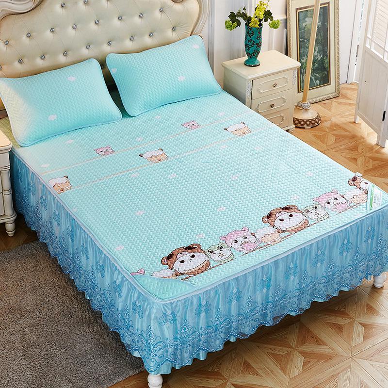 家柏饰(CORATED)可水洗折叠天丝空调软席床裙款1.8m冰丝凉席米三件套夏天夏季机洗 趣味精灵 1.8m（6英尺）床