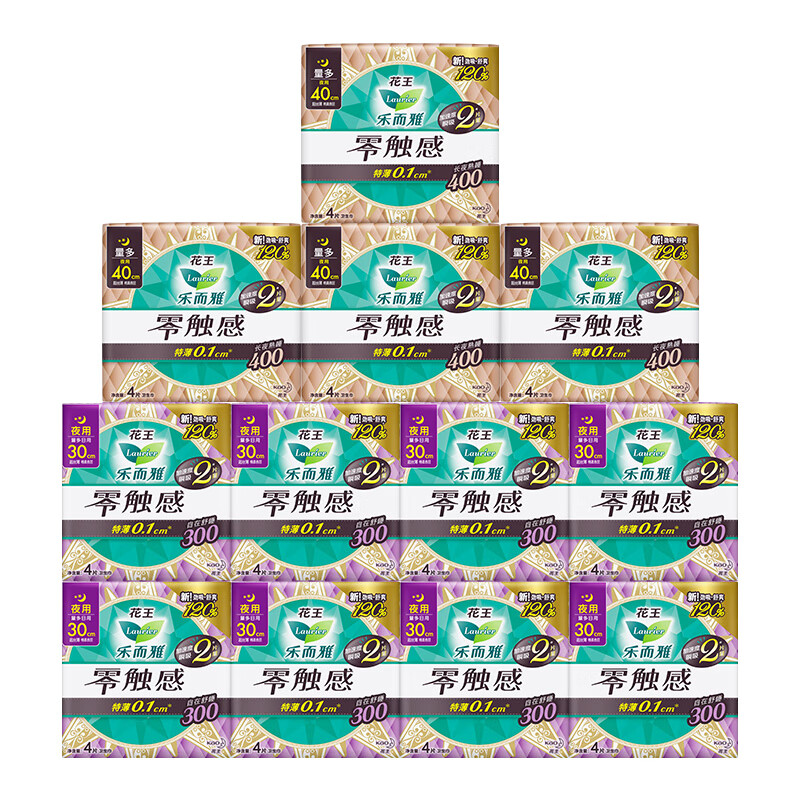 乐而雅(laurier)花王乐而雅零触感特薄超长安心夜用组合夜用12包装卫生巾48片国产