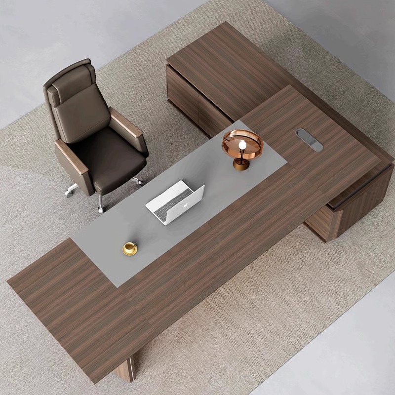 质凡 轻奢单人大气班台经理桌文件柜组合高清大图