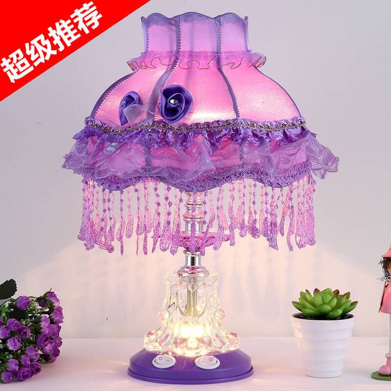 欧式台灯卧室床头灯遥控变色台灯浪漫温馨结婚台灯小孩喂奶台灯 原色亚麻+LED灯泡 按钮开关[正常开关]