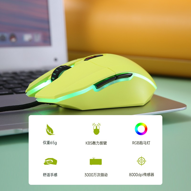 达尔优EM910 牧马人鼠标KBS轻量化电竞游戏有线鼠RGB灯光CF吃鸡LOL支持宏EM910轻量化[荧光绿 迷你版]高清大图