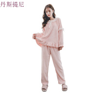 冬季加厚法兰绒睡衣女韩版甜美可爱公主蕾丝家居服珊瑚绒保暖套装