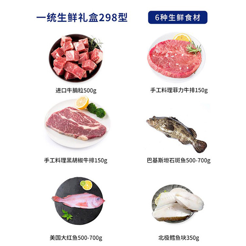 一统生鲜盒牛排海鲜组合雪花牛排牛腱肉东星斑 298型
