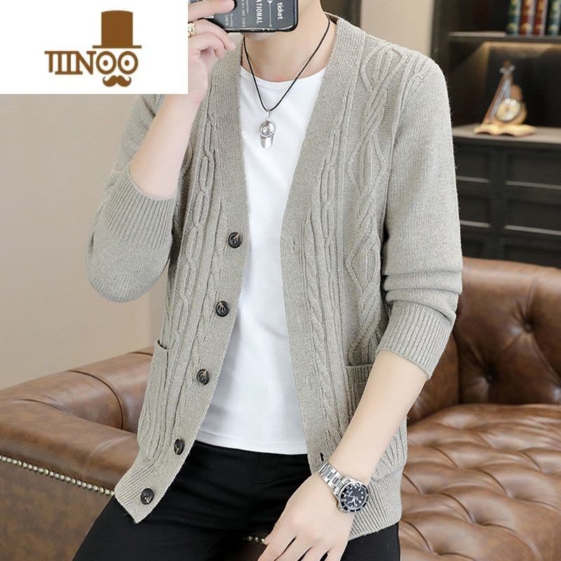 YANXU开衫毛衣男新款潮牌V领单排扣针织衫外套帅气毛线衣外穿图片