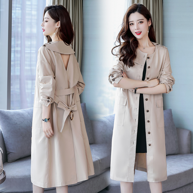 风衣外套女秋装中长款女士新品港风年轻露背春秋大衣端庄大气女装