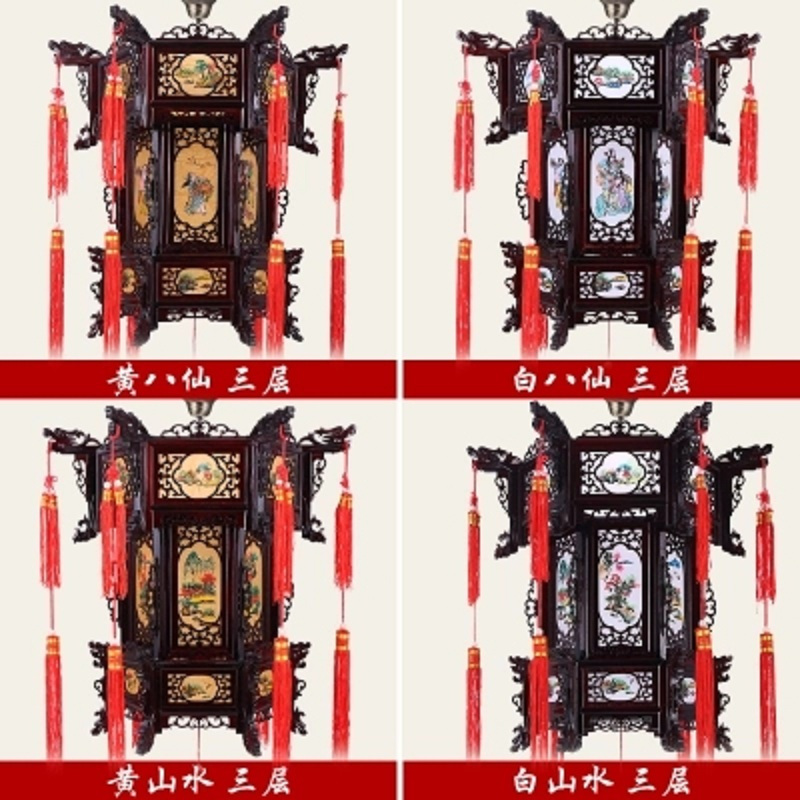 捷能新源 实木宫灯 中式阳台六角 大红 55# 55*55*55cm羊皮乔迁古典吊灯新年挂饰户外仿古灯笼