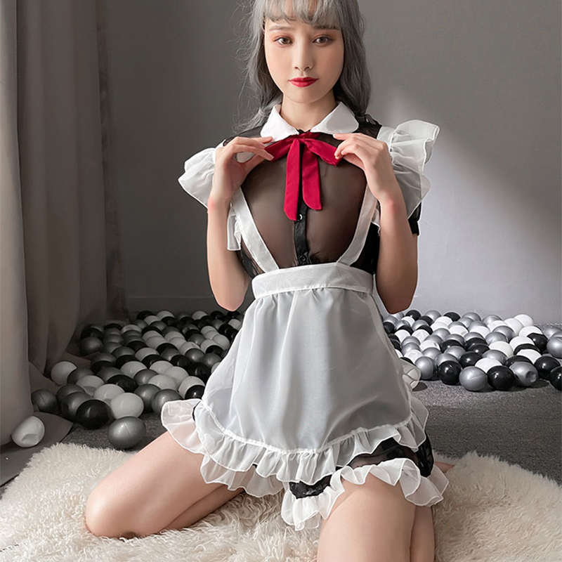 诗魅莎情趣内衣女仆套装制服诱惑女式情趣睡衣超短裙绑带围裙骚蕾丝网纱透视连体衣角色扮演cos性感学生激情女佣套装成人用品高清大图