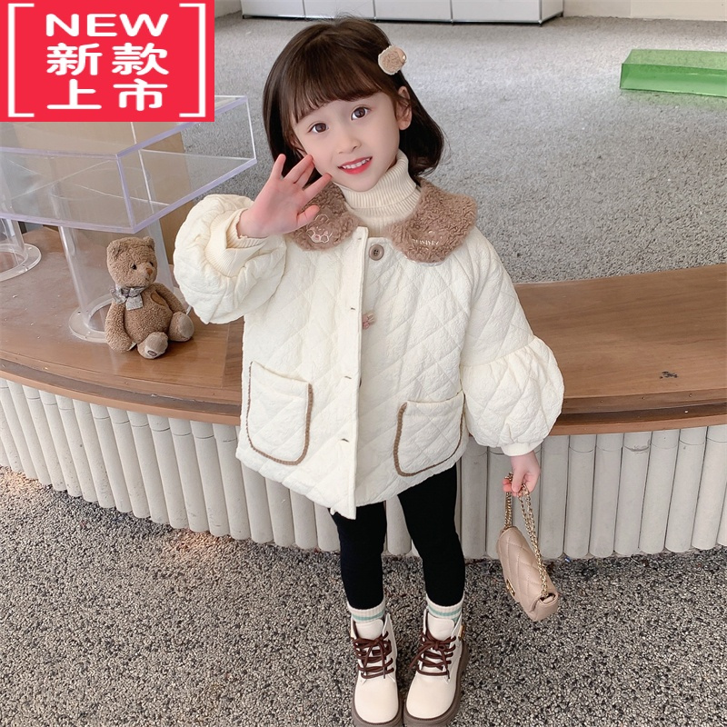 可莉允女童加绒棉服外套秋冬季2022新款儿童棉袄女宝宝洋气冬装加厚棉衣