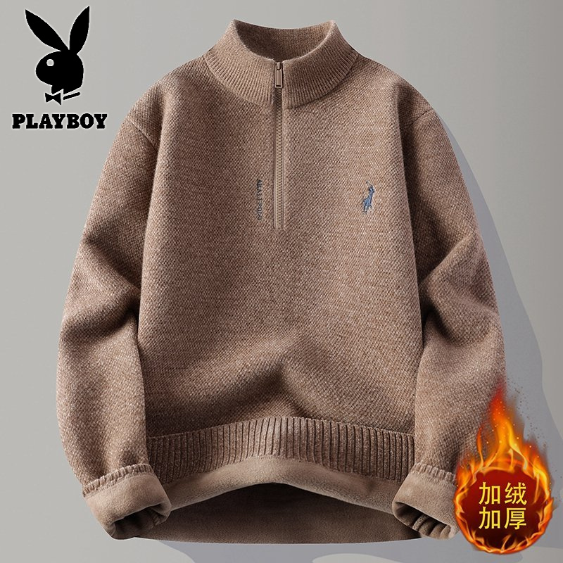 花花公子新款高品质【新款】2025年冬半高拉链领针织毛衣男 咖色 185