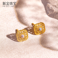 新金珠宝 999足金耳钉花丝雨露系列 黄金耳环如意珍珠耳坠1042