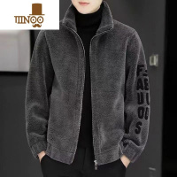 YANXU2023新款酷帅新款男士外套加厚保暖羔绒夹克一体毛呢