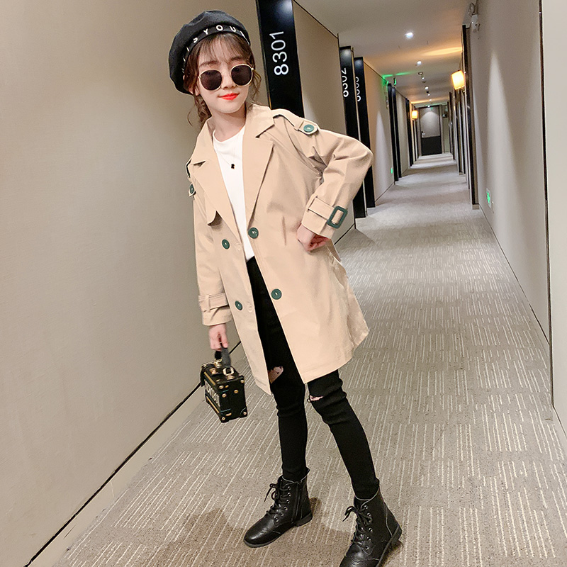 风衣韩版时尚中大童女中长款外套女孩时髦上衣儿童秋装洋气外套潮视频