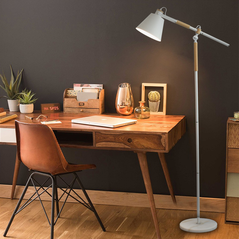 北欧美式护眼阅读落地灯客厅书房日式ins风高脚站灯长臂看书台灯