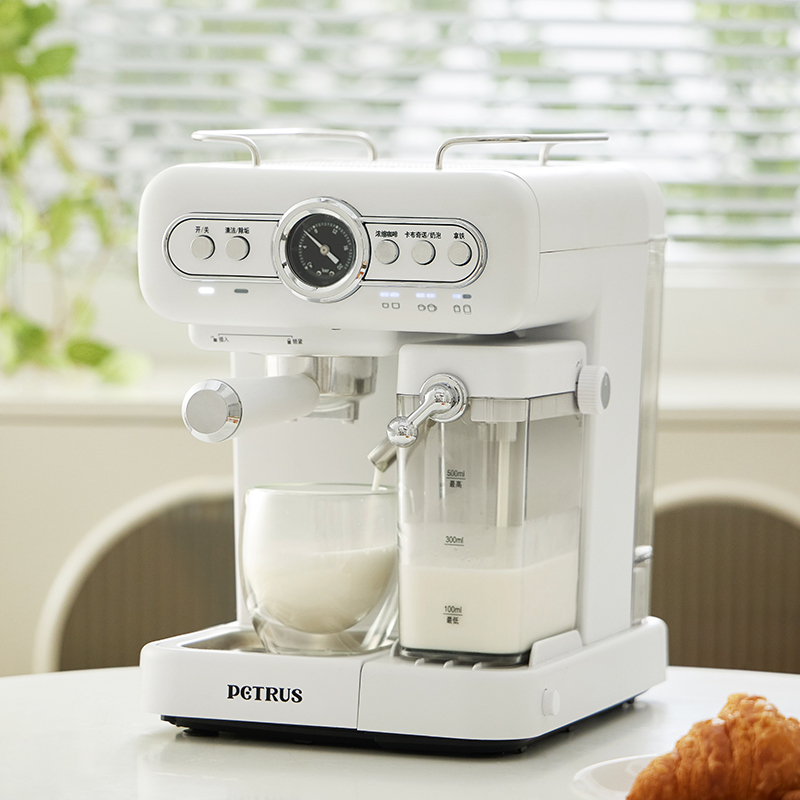 柏翠 中端奶白色意式压力 奶咖一体机(自动打奶泡)PE2188高清大图