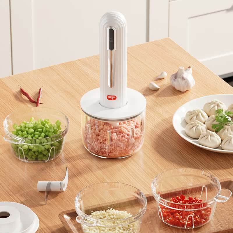 爱国者(aigo)料理界ALLJ-3001绞肉机佐料机家用小型绞馅机切碎肉菜多功能搅拌磨辅食料理机粉打蒜 白色高清大图