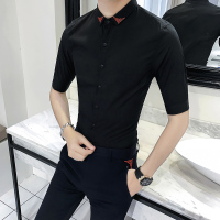 夏季五分袖衬衫男修身帅气夜场男装少爷服型师短袖衬衣中袖寸子