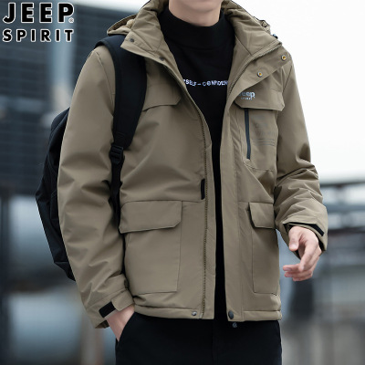 JEEP SPIRIT棉衣男冬季加绒加棉加厚棉服保暖可脱卸帽中老年男装