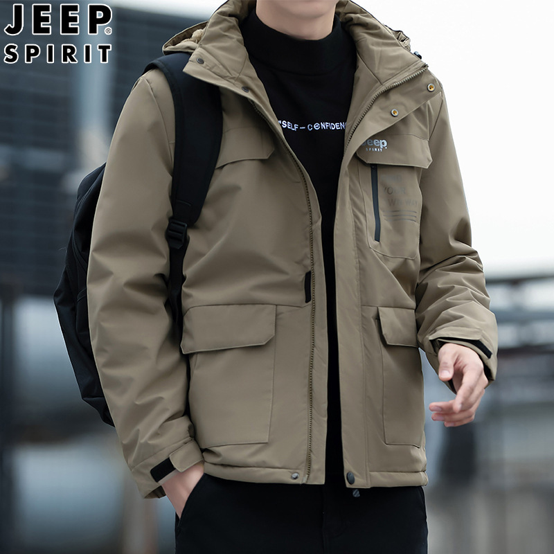 JEEP SPIRIT棉衣男冬季加绒加棉加厚棉服保暖可脱卸帽中老年男装