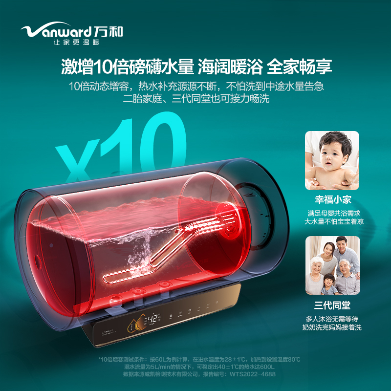 万和(Vanward) 80升电热水器 E80-X10 储水式3000W速热电热水器 出水断电十倍增容免换镁棒一级能效