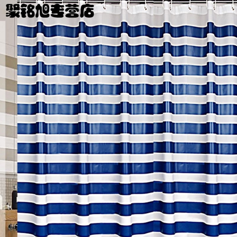 [送挂环]条纹简约卫生间加厚保暖防水PEVA塑料铜质浴帘子浴室不透浴帘布生活日用现代简约浴室用品浴帘