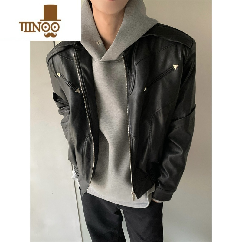 yanxuas丨小众设计感机车皮夹克外套男潮牌秋季复古炸街休闲皮衣