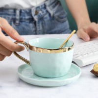 贝瑟斯 奢华描金陶瓷咖啡杯子杯碟勺套装家用茶具咖啡器具 薄荷绿