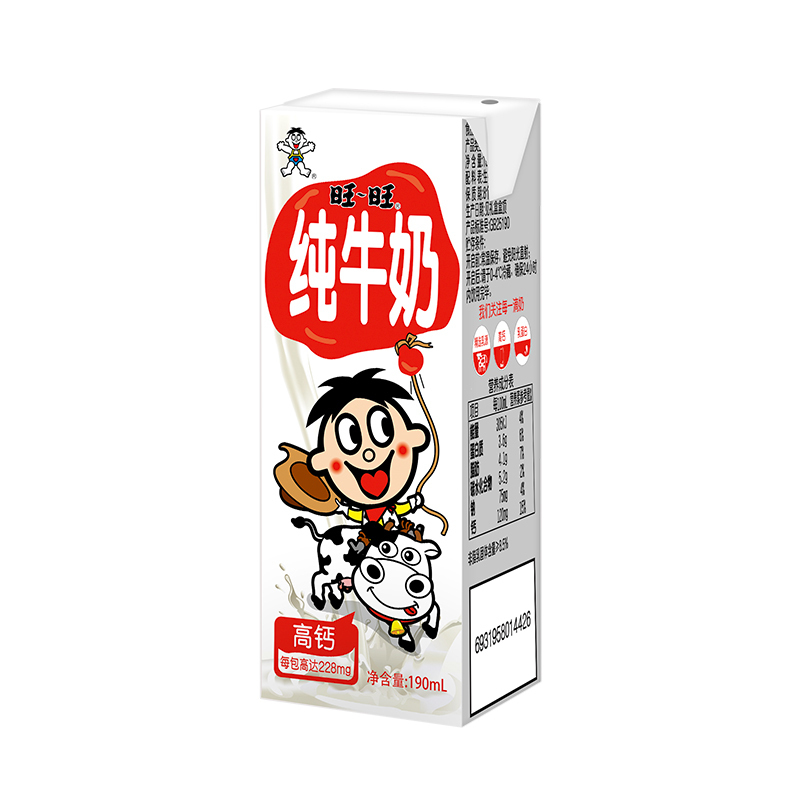 旺旺高钙纯牛奶 190ml*12*2盒/件