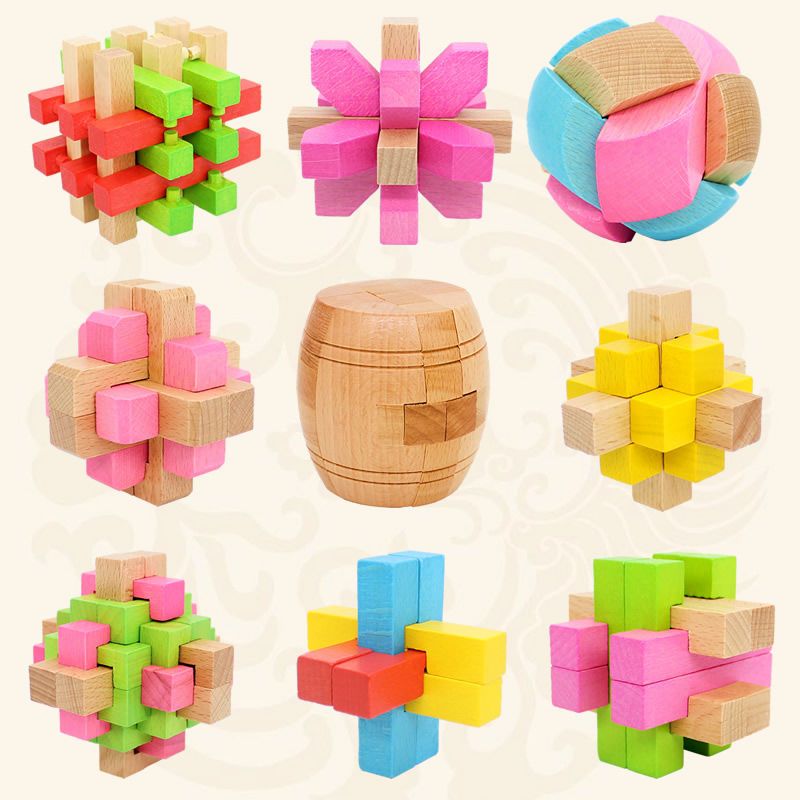 孔明锁鲁班锁全套小学生成人解锁玄机盒子机关玩具套装九连环礼盒榉木