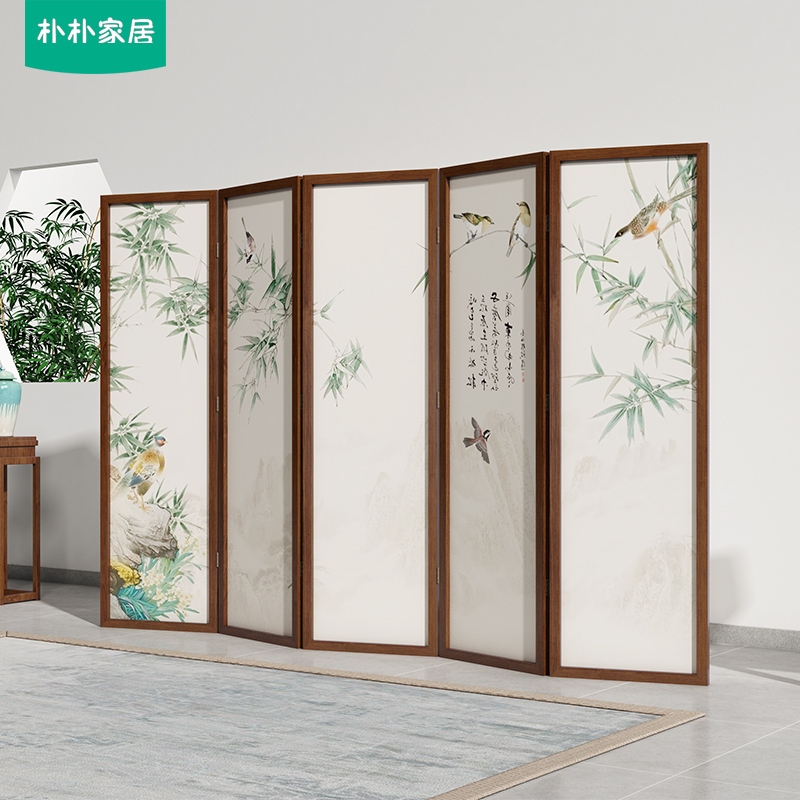 BONJEAN新中式屏风隔断客厅卧室酒店办公室简约现代折叠移动实木折屏竹子