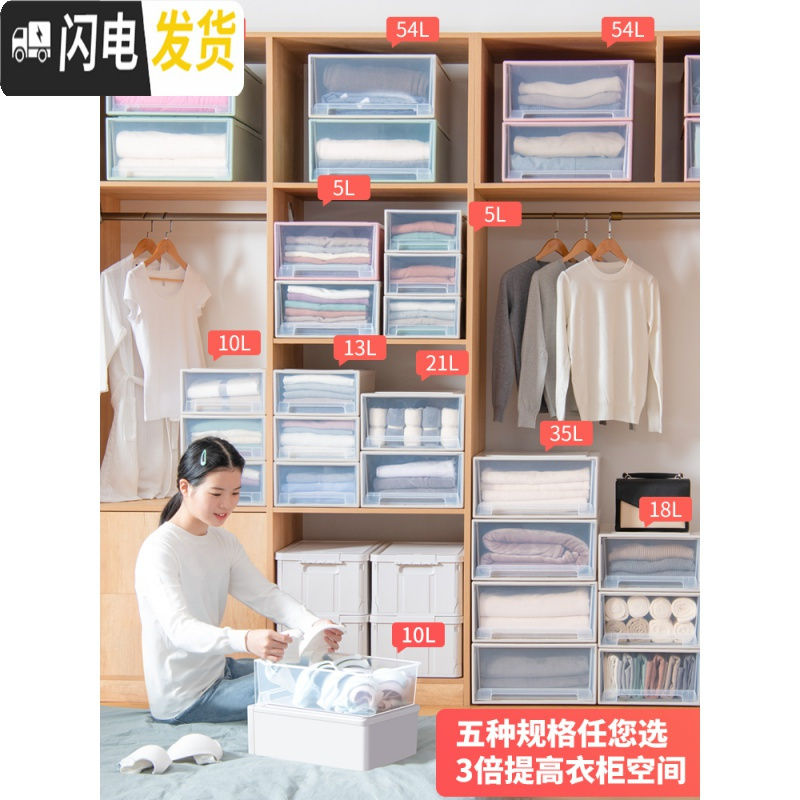 三维工匠抽屉式收纳箱塑料透明衣柜收纳盒衣物整理箱衣服储物箱收纳柜柜子高清大图