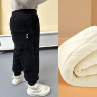 儿童裤子加绒加厚冬款男童灯芯绒三层小童2023新款加棉裤 130cm建议身高117-126 黑色