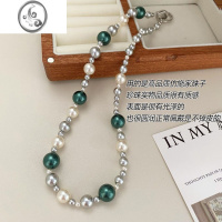 JiMi大溪地黑珍珠项链满天星倪妮同款K金混彩铂金灰巴洛克贝母孔雀绿7
