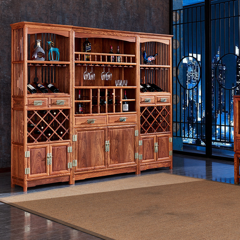 周家庄红木家具非洲花梨学名刺猬紫檀实木酒柜酒水柜红酒柜储物柜新
