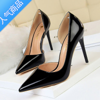 SUNTEKBTR大码2023春夏季新款银色网红侧空法式高跟鞋细跟尖头单鞋 黑色侧空10.5CM 40