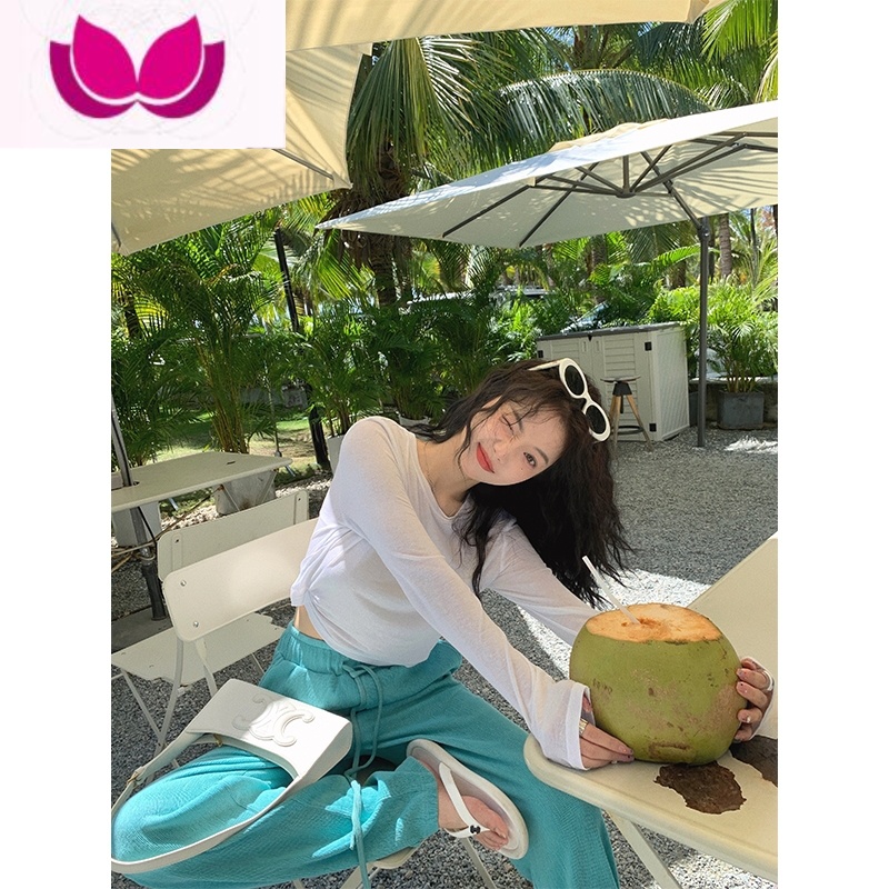 七斓三亚旅行穿搭套装女夏云南西双版纳衣服辣妹沙滩裙海边度假连衣裙 白色防晒上衣+绿色阔腿裤 XL