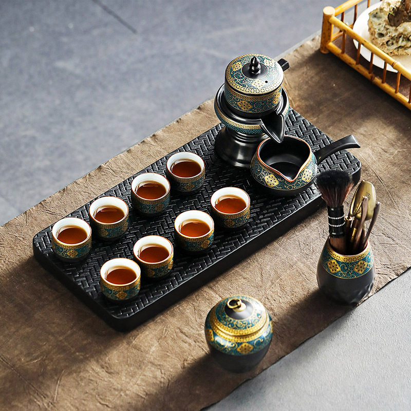 領藝 古韵懒人功夫茶具套装家用小套带茶盘陶瓷自动泡茶器中式茶礼 [礼盒装]古韵自动13头配墨雪