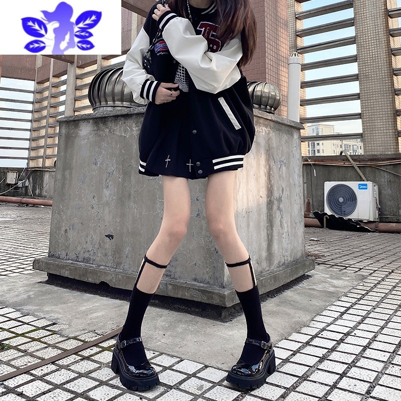 ideamini黑色中筒女春秋款ins潮腿环长筒jk小腿袜吊带朋克丝袜