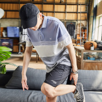 唐狮 男士短袖撞色拼接宽条纹翻领短袖男士polo衫男运动polo衫
