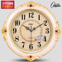 康巴丝 客厅表大挂钟时尚创意钟表田园钟表简约挂表欧式石英钟 16英寸(直径40.5厘米) 椭圆形(金色)2632 抖音