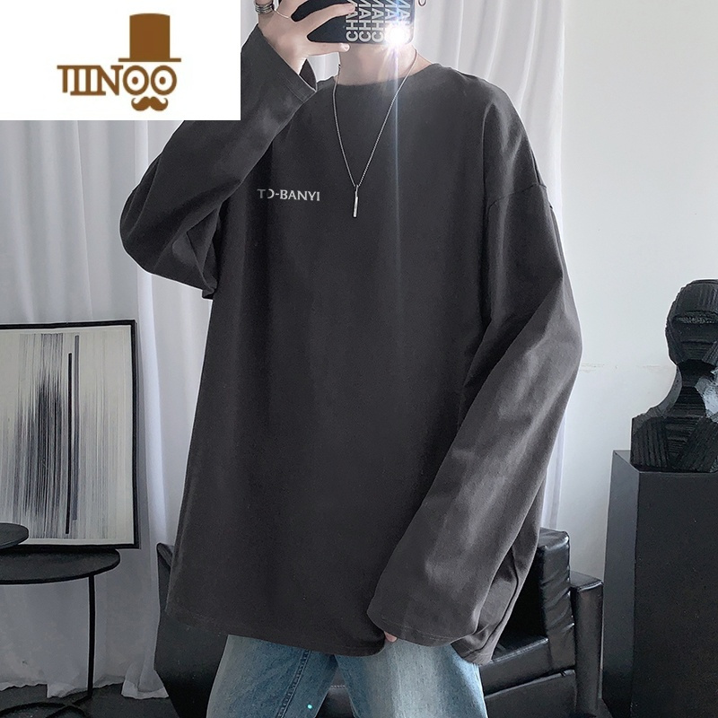 YANXU长袖T恤男士潮流宽松百搭打底衫ins潮牌港风卫衣上衣服