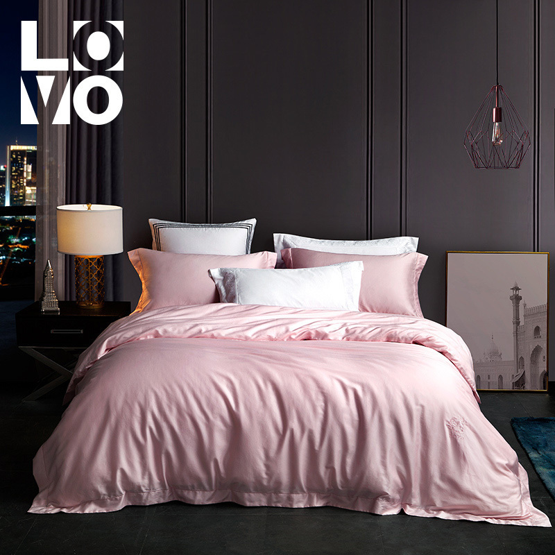 LOVO乐蜗家纺罗莱生活出品60S长绒棉四件套件纯棉全棉简约纯色床单床上用品高清大图